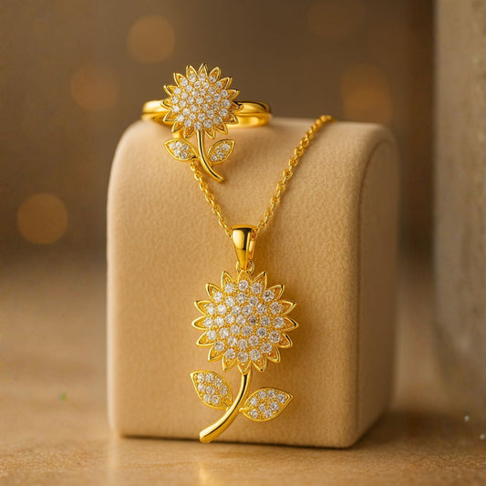 Set de Anillo + Collar de Girasol Encantador