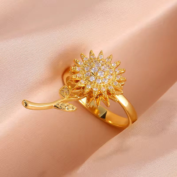Juego de Collar y Anillo de Girasol Encantador